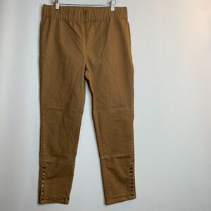 Soft Surroundings Tan Pull On Pants Metal Snap Ankle Detail Womens Medium